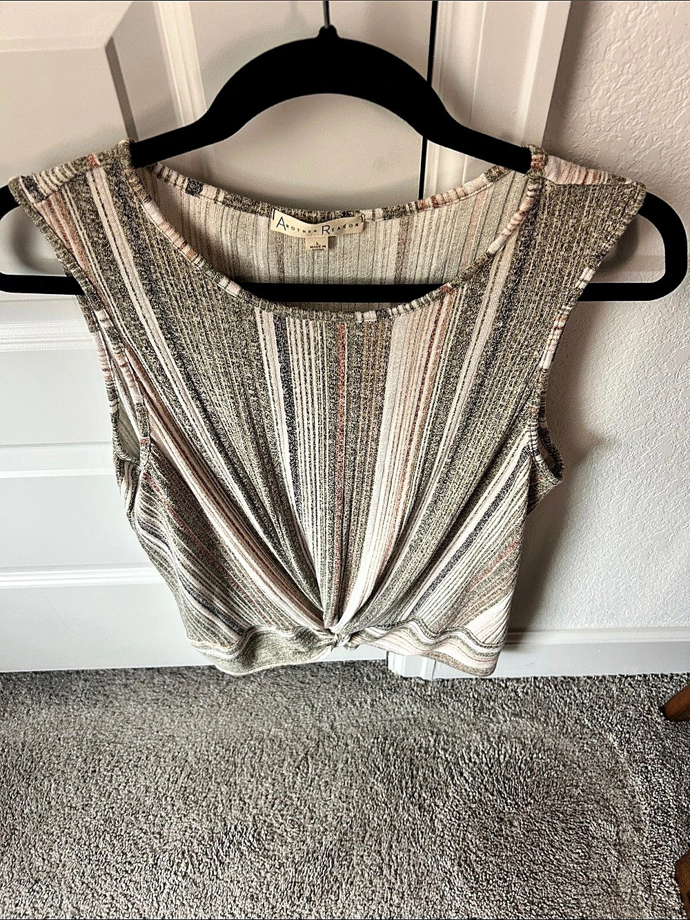 Another Reason Striped Twist-Front Tank Top in Gray & Pink